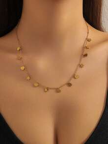 Nooxian 1件装女士项链，多层沙滩风，不锈钢心形和星星流苏吊坠项链，防水防过敏，时尚珠宝，母亲节/情人节礼物（无礼盒，珠子数量随机） - 金黃色 - 查看 2