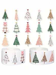 500 Christmas Bohemian-Style Stickers - Soft Color Christmas Tree Patterns, Pine Trees, Polka Dots, Floral Bows - Self-Adhesive (No Scissors Required) Suitable For Holiday Decorations, Gifts, Cards, Parties - Single-Use - Home, Office Or Classroom Decorations, Festive Handicrafts, Fun Designs, Easy To Tear Off, Decorative Labels, Gift Wrapping - Multicolor - View 8