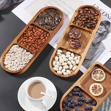 Vajilla de madera multiusos y ligera, bandeja de madera rectangular con rejilla, bandeja ovalada rectangular de madera, adecuada para cocina, exterior, restaurante, uso multiusos, decoración, exhibición de frutas, aperitivos, frutos secos