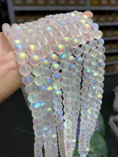 15-Inch String Of 6/8/10mm Matte AB Color Glass Beads, Healing Stones With Spiritual Luster And Intuition Enhancement, Suitable For DIY Jewelry Making, Bracelets, Necklaces, And Natural Stone Craft Jewelry Accessories