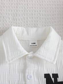 2pcs Baby Boy Textured Letter Print Shirt And Printed Shorts Street Fashion Children Set - White - View 3