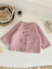 Abrigo/chaqueta de lana rosa con lazo para bebé niña, estilo de moda INS para invierno - Rosa - Ver 2