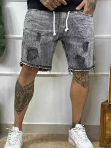 Men's Graphite Denim Shorts With Drawstring Waist - Xám - Xem 2