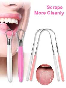 4 Styles Stainless Steel Tongue Scraper, Anti-Rust & Durable, Effectively Cleans Tongue Coating, Removes Bad Breath, Metal Tongue Cleaner, Portable Design, Suitable For Adults, Children And Family Daily Oral Care - 白色 - 查看 1