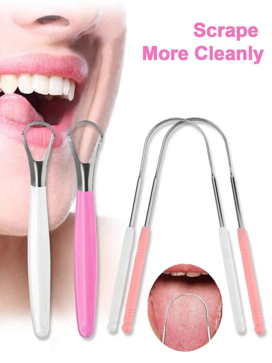 4 Styles Stainless Steel Tongue Scraper, Anti-Rust & Durable, Effectively Cleans Tongue Coating, Removes Bad Breath, Metal Tongue Cleaner, Portable Design, Suitable For Adults, Children And Family Daily Oral Care - 白色 - 查看 1
