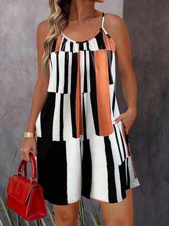 Summer Outfits For Women,New Geometric Pattern Summer Sleeveless Jumpsuit For Vacation Outfits Women,Daily Jumpsuit For Women