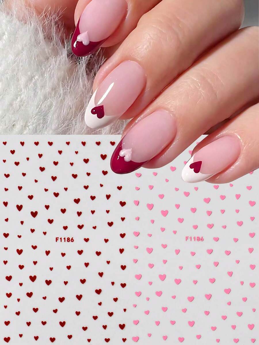 2pcs Mini Red & Pink Heart Nail Art Stickers, French Confession Heart Wedding Nail Decals, New Year Nail Jewelry Decoration - Multicolor - View 1