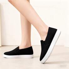 zapatilla elegantes de mujer Zapatos planos cómodos de suela blanda para mujer, antideslizantes, con lazo, sencillos y sin cordones, ideales para un look casual y versátil. - Negro - Ver 1