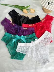 1pc Customized Women's Panties, Personalized Crystal Letter Name Underwear, Sexy Lace Breathable Bikini Briefs, Waistband Bow Hollow Sexy Low-Rise V-Shape Panties, DIY Shiny Crystal Letter Name, Date Anniversary Panties, Customized Wedding Gift, Bridal Underwear, Anniversary Gift, Valentine's Day Gift, Birthday Gift, Wedding Gift, Gift For Her/Girlfriend/Wife - Multicolor - View 5