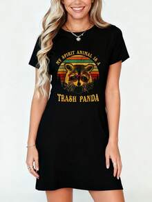 My Spirit Animal Is A Trash Panda Funny Racoon Gift T-Shirt Dress Women's Dress, Casual Summer Dress - màu đen - Xem 5