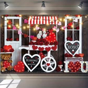 1pc Valentine's Day Themed Background, Backdrop, Traditional Decor, Holiday Heritage Background, Classroom And Office Cultural Banner, Holiday Decor Photo Banner, Booth Props, Wall Hanging Sign Photo