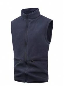 男士户外运动保暖双面背心，休闲轻便，适合秋/春季摄影钓鱼。 - 藍色 - 查看 3