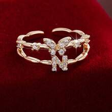 1pc Letter Design Cubic Zirconia Inlaid Adjustable Open Ring For Women - Multicolor - View 41