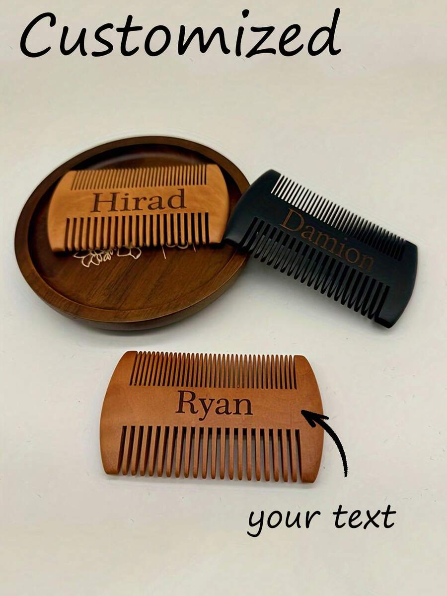 Custom Personalized Beard Brush And Comb, Personalized Men's Beech Wood Beard Brush And Comb,Wooden Hair Brush Laser Engraved,Double Sided Beard Comb,Lightweight Beard Grooming Tool,For Men's Gift, Father's Day,Home, Custom, Personalized, Unique - Multicolor - View 1