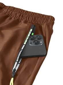 Women's Zipper Pocket Cargo Pants, Lightweight Straight Leg Design, Suitable For Daily Outdoor And Dates, Spring And Autumn - 棕色 - 查看 3