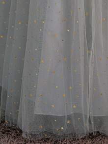 Tween Girls V-Neck Lace Sequin Layered Mesh Elegant Luxurious Ball Gown Dress, Suitable For Birthday Party, Excluding Headband - Grey - View 8