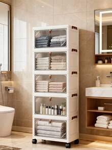 1pc Foldable Wardrobe Organizer Box, (38cm-58cm Wide) Plastic Storage Cabinet With Flip Cover, Portable Home Closet, Living Room Toy Cabinet, Snack Cabinet Organizer, Kitchen Floor Standing Rack, Christmas & Halloween Gift, Bathroom Tissue Paper Storage Box, Bedroom Storage Rack, Collapsible Shoe Rack - 透明 - 查看 10