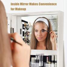 GOFLAME 360°Rotating Mirrored Jewelry Cabinet, Free Standing Jewelry Armoire, 3-In-1 Lockable Large Capacity Jewelry Organizer W/ Full Length Mirror, Inside Makeup Mirror - White - View 6