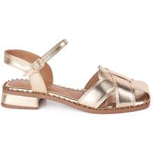 Vitrine shoes Flat Sandal With Low Closed Heel, Casual, Showcase Shoes, Baroque Vintage, Elegant PU Leather, Buckle. - 金色 - 查看 2
