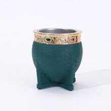 2025 New Stainless Steel Double Layer Paraguayan Mate Tea Cup, Flat Bottom Glass Cup, Coffee Cup With Straw, Tortoiseshell Texture, Eggshell Cup - Multicolor - View 4