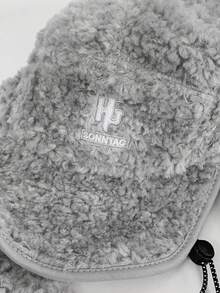 1 件复古字母蓬松领带捕兽帽，女士保暖耳罩羊毛飞行员帽，冬季甜心辣妹保暖领带帽檐棒球帽，新款加厚防风防寒棒球帽