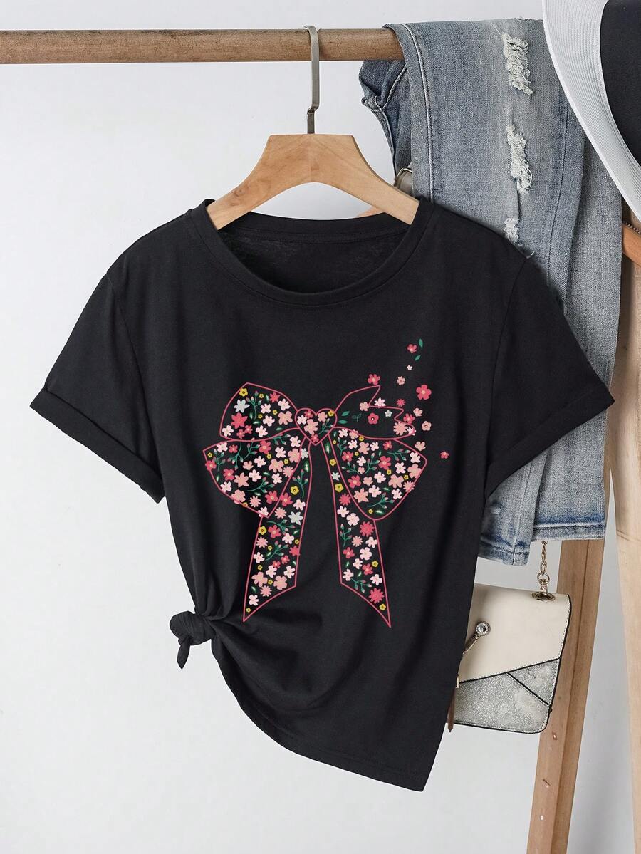 Casual Versatile Solid Color Short Sleeve Regular T-Shirt - Black - View 1