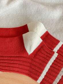 5 pares de calcetines de media caña de mujer de unicolor y a rayas, aptos para fiestas de Año Nuevo y uso diario, diseño único - Multicolor - Ver 7