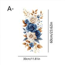 1/3pcs Elegant Blue-Beige Rose-Patterned Glass Door Sticker, Reusable PVC Waterproof Electrostatic Adhesive Sticker, Suitable For Bathroom Shower Room Glass Door Decoration, Living Room And Bedroom Windows, And Home Decoration Accessories. - Multicolor - View 5