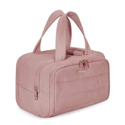 Travel Toiletry Bag Lightweight Large Wide-Open Travel Bag For Women Puffy Cosmetic Makeup Bag Organizer With Handle For Accessories Essentials Toiletries Dark Pink