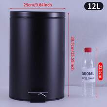 Stylish Matte Black Step Trash Can With Quiet Slow-Close Lid - Durable Metal Construction, Cylindrical Design, Suitable For Living Room, Bedroom, Bathroom, Kitchen - Multicolor - View 9