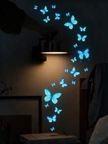 1pc Luminous Blue Butterfly Pattern Sticker With 25 Dots, Removable Waterproof Vinyl Stickers, Glowing In The Dark, Suitable For Living Room, Bedroom, Bathroom Wall Decoration, Home Decorbaby Shower Family Decorations Gifts - Multicolor - View 9