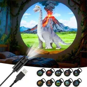 3/6/10pcs USB Dinosaur Projection Light, LED Dinosaur Projection Night Light, 360° Adjustable, Color-Changing Design, Dinosaur Room Decor, USB Powered
