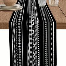 1pc Bohemian Style Black & White Geometric Pattern Table Runner - Polyester Material, Square Woven, Suitable For Kitchen And Dining Room Decor, Matches Coffee Tables, Wedding Parties, Available In Multiple Sizes: 13x35/13x47/13x72/13x90/13x108 Inches