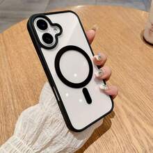 حافظة هاتف مغناطيسية فاخرة ذات حواف سوداء شفافة، متوافقة مع هواتف آيفون 17 برو ماكس، 17 برو، 17 إير، 17، 16، 15، 14 بلس، 13، 12، 11 برو ماكس، إطار ملون، مقاوم للصدمات، تصميم مغناطيسي، يدعم الشحن اللاسلكي