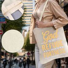 1 Women's Psalm Handbag - Inspired By Psalm 91's God Is My Refuge And Strong Tower Print, Lightweight Foldable Handbag With Bible Design, Suitable, Travel, Daily Use - Beige With Gold Letters (Hand Washable) - trắng - Xem 7