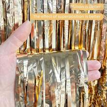 Champagne Gold Foil Backdrop, Metallic Glitter Foil, Tassel Curtains, Birthday Party Photo Booth Backdrop, Engagement/Bachelor Party Decorations. - Champagne - View 2