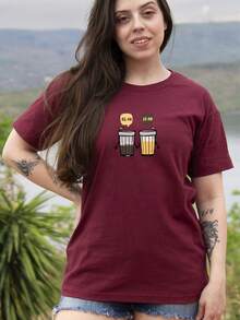 Printed T-Shirt Beer Coffee Morning Night Bar Pub 100% Cotton Unisex Plus Size Blouse T-Shirt Christmas New Year - 紫紅色 - 查看 2