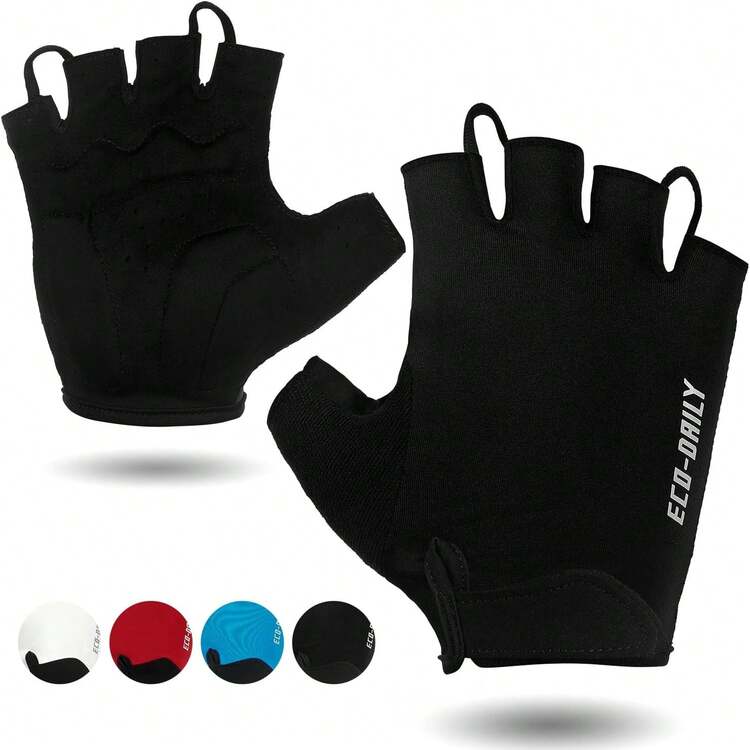 Guantes de ciclismo Eco-Daily para hombres y mujeres, guantes acolchados para bicicleta de montaña, guantes ligeros de medio dedo, antideslizantes que absorben los golpes para MTB Road Biking Fitness - Negro, negro - Añade 1