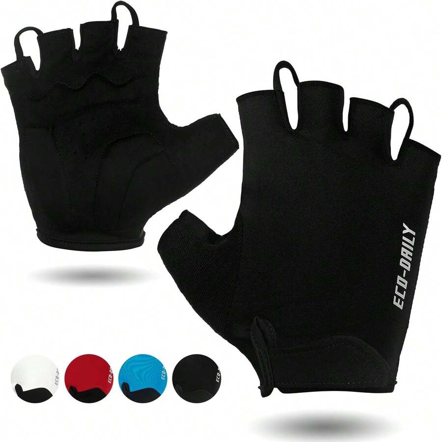 Guantes de ciclismo Eco-Daily para hombres y mujeres, guantes acolchados para bicicleta de montaña, guantes ligeros de medio dedo, antideslizantes que absorben los golpes para MTB Road Biking Fitness - Rojo- negro - Ver 1