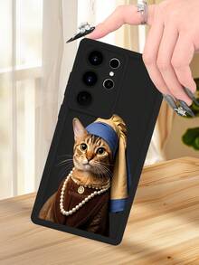 1 pieza funda de teléfono con diseño de gato en estilo clásico inspirado en pintura renacentista con perlas y pañuelo azul, estilo artístico y elegante ideal para amantes del arte y lo sofisticado, TPU suave, protección completa antiimpacto y antideslizante, compatible con iPhone17 ProMax/16/15/14/13/12/11/Plus/Pro/ProMax, compatible con Galaxy A34/A35/A54/A55, Galaxy S20/S21/S22/S23/S24/S25 Ultra/Plus, compatible con Galaxy/Redmi/Honor/OPPO/ViVo - Negro - Ver 8