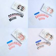 4 Sets Of 96pcs Medium Long Square Press-On Nails, Dark Princess Full Rhinestones Ring, Pentagram, Love Heart, Black French Tips, Pink & White Romantic Styles, Fake Nail Kit With 4 Jelly Glue Sheets & 4 Nail Files - ABS - View 3