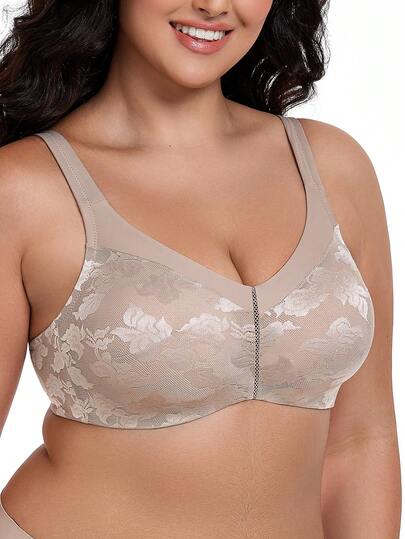  WINGSLOVE Delicate Wireless Bra, Full Cup Unpadded, Elegant Floral Pattern, Soft & Comfortable, Suitable For Curvy Figures Daily Wear