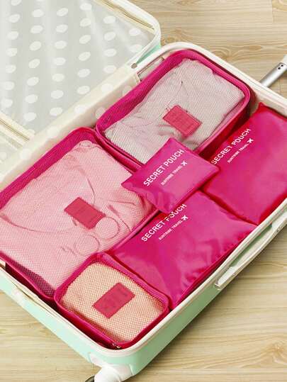 Set de 6 bolsas de almacenamiento de ropa de viaje, suministros escolares, decoración de habitación, decoración de dormitorio, artículos esenciales para estudiantes y maestros. Incluye bolsa para lencería, a prueba de agua y polvo con cremallera para equipaje, de vuelta a la escuela, de nailon para hombres y mujeres, artículos esenciales de viaje de vuelta a la escuela