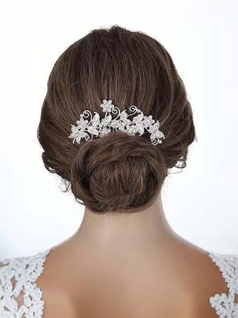 1pc Bride Butterfly Flower Hair Comb For Women Rhinestone Floral Wedding Bridal Hair Piece Side Combs Hair Accessories For Wedding Party Daily
