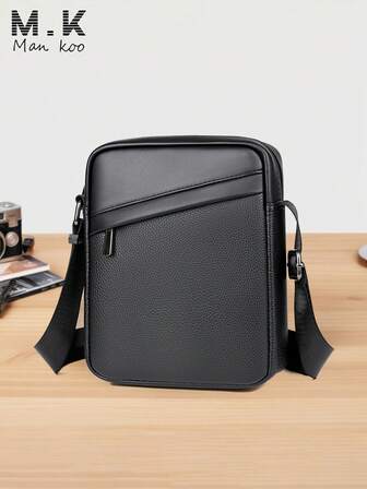 1pc Men's Casual Shoulder Bag, PU Leather Square Crossbody Bag With Side Pockets, Multifunctional Commuter Bag, Simple Style Black Bag, Gift For Boyfriend, Fashionable Solid Color Travel Accessory