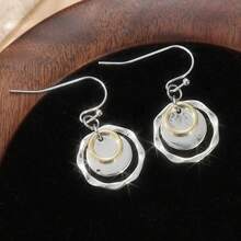 1 Pair Handmade Classic Minimalist Copper Women Earrings, Bohemian Style Simple Earrings, Dual-Tone Earrings, Suitable For Various Occasions - Two-color - View 3