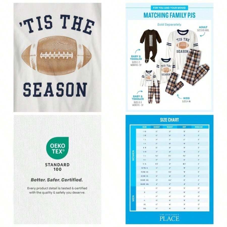 Conjunto de Pijama de ftbol a Juego, algodn Juego de Pijama para beb Unisex - Esta es la temporada + 12-18 meses - Ver 1