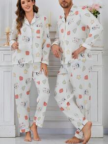 CRAYON SHINCHAN 2 件蜡笔小新泡泡云柔软舒适卡通印花开衫长袖睡衣套装女士随机印花春秋 - 米色 - 查看 6