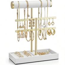 Vlando 2 Tier Necklace Holder Organizer With Tray Leather Bracelet Holder Display For Women Gold Jewelry Holder Stand For Bracelet Necklace Earrings Rings - White - A. Trắng + 2 lớp - Xem 1