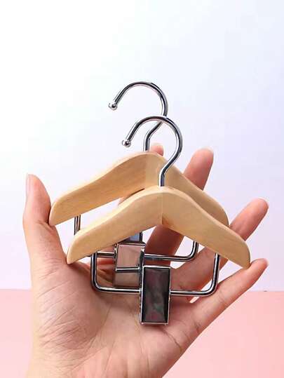Mini Wooden Hanger With Stainless Steel Clips - Space-Saving Pet Clothing & Accessory Hanging Storage Rack, Polished Surface